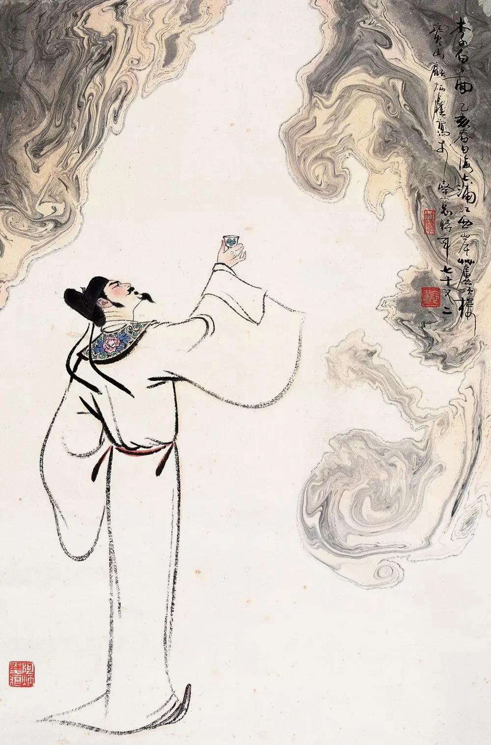 ▲“詩仙”李白勸自己喝酒：“舉杯邀明月，對飲成三人”。（圖片來源：三聯(lián)生活周刊）